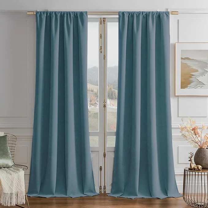 Selected Joydeco Greyish Blue Velvet Curtains 108 Inches 2 Panels Luxury Thermal Elegant