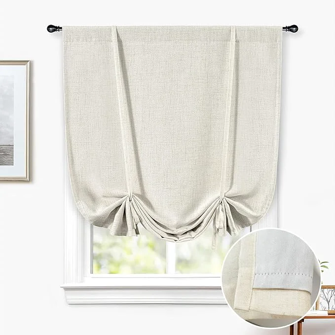 Next-Generation DriftAway Double Layer Linen Blackout Tie Up Curtains Thermal Insulated Fully Genuine