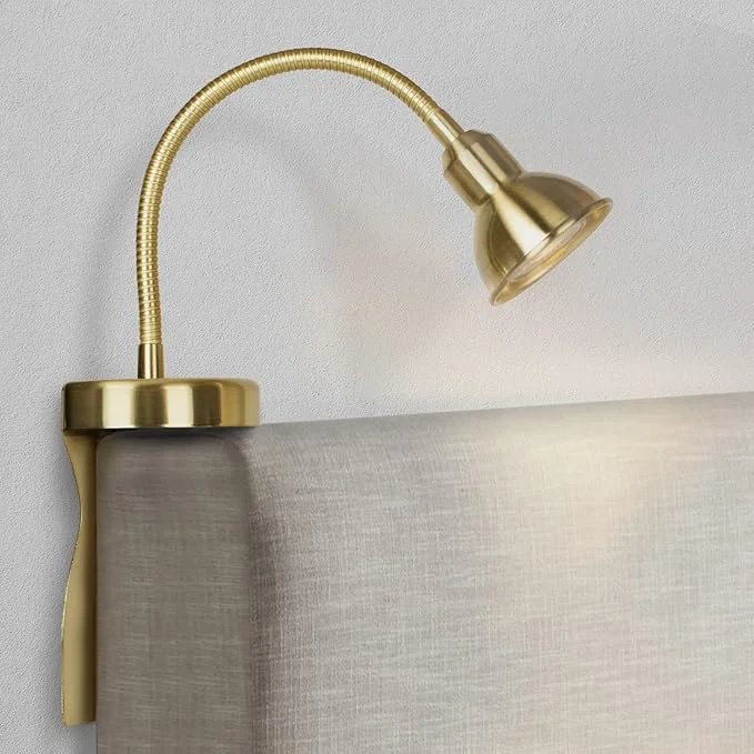 Clean Solfres Patented Innovative Design Headboard Reading Light. No Drilling Golden Traditional