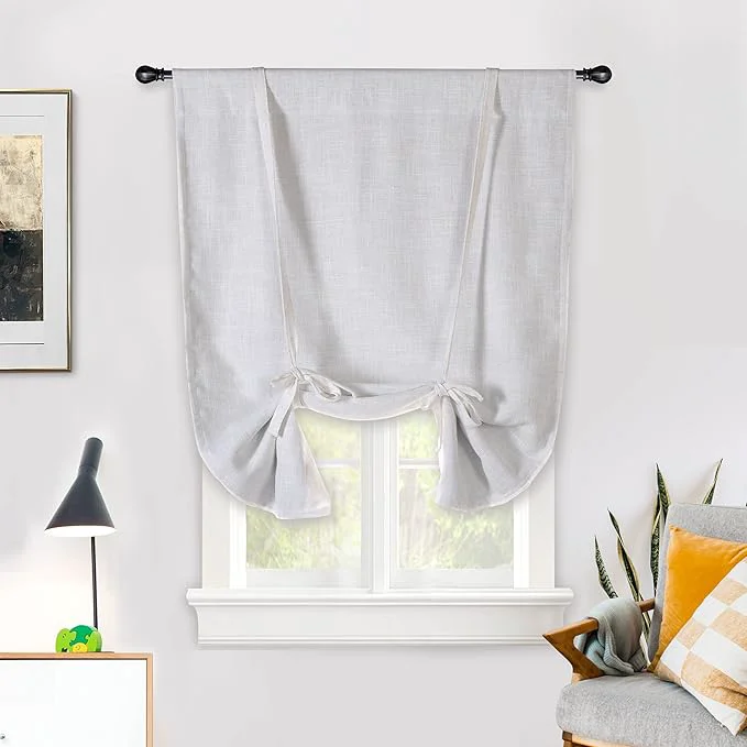 Enhanced DriftAway Double Layer Linen Blackout Tie Up Curtains Thermal Insulated Fully Minimalist