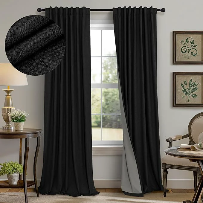 Smart Long Black Curtains for Living Room Modern Farmhouse Linen Black Out Drapes for Exclusive