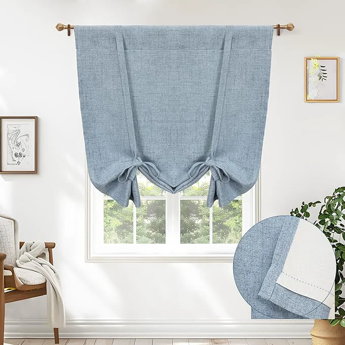 Consistent DriftAway Double Layer Linen Blackout Tie Up Curtains Thermal Insulated Fully Breathable