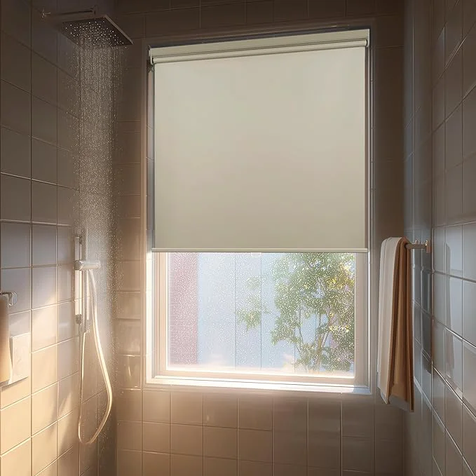 Verified HESTIA No Drill Cordless Blackout Roller Shades Screwless Waterproof Shower Versatile