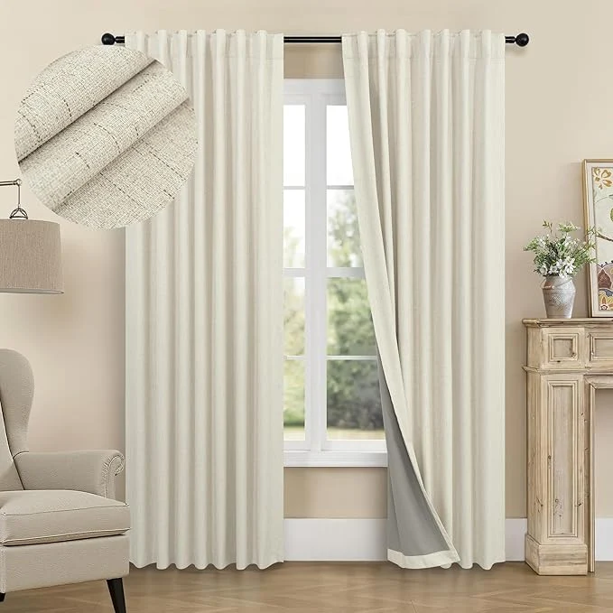 Specialty Darkening Curtains for Bedroom 72 Inch Length 2 Panels Coastal Linen Textured Breathable
