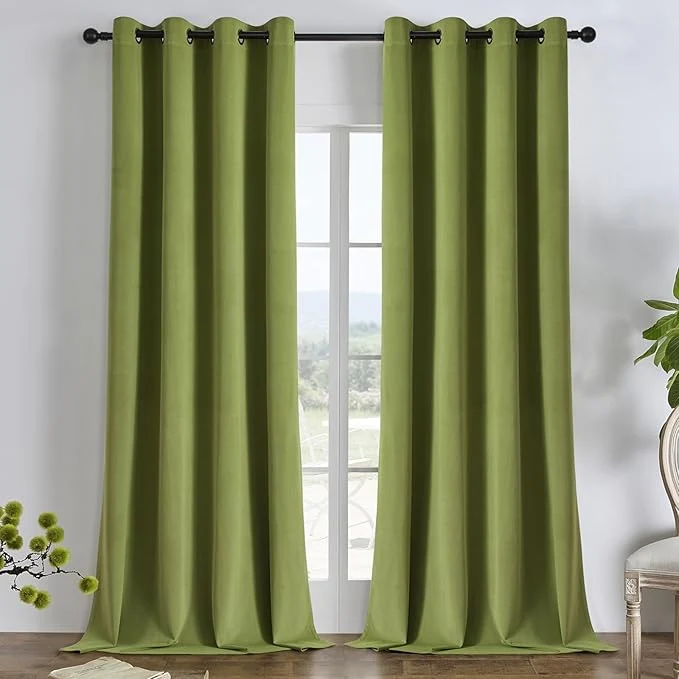 Reliable Joydeco Moss Green Blackout Curtains 90 Inch 2 Panels Luxury Thermal Classic