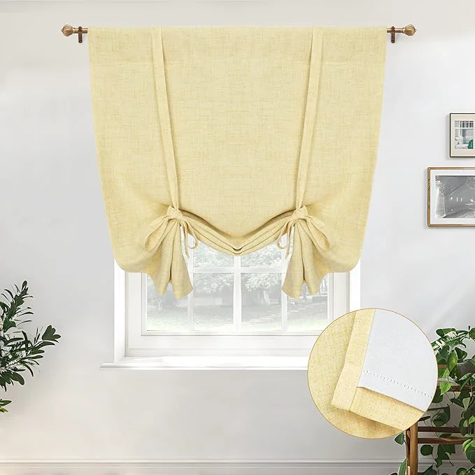 User-Friendly DriftAway Double Layer Linen Blackout Tie Up Curtains Thermal Insulated Fully Eco-Friendly