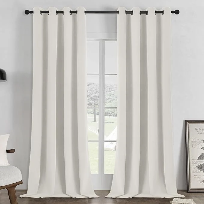 Contemporary Joydeco White Blackout Curtains 96 Inch 2 Panels Luxury Thermal White Fine Crafted