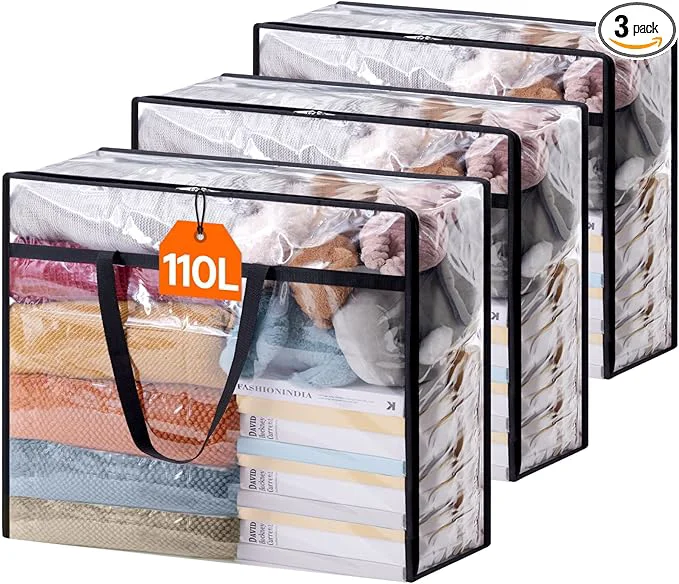 Advanced Lifewit 110L Large Clear Clothes Storage Bags 3 Pack Plastic Vinyl Foldable Versatile