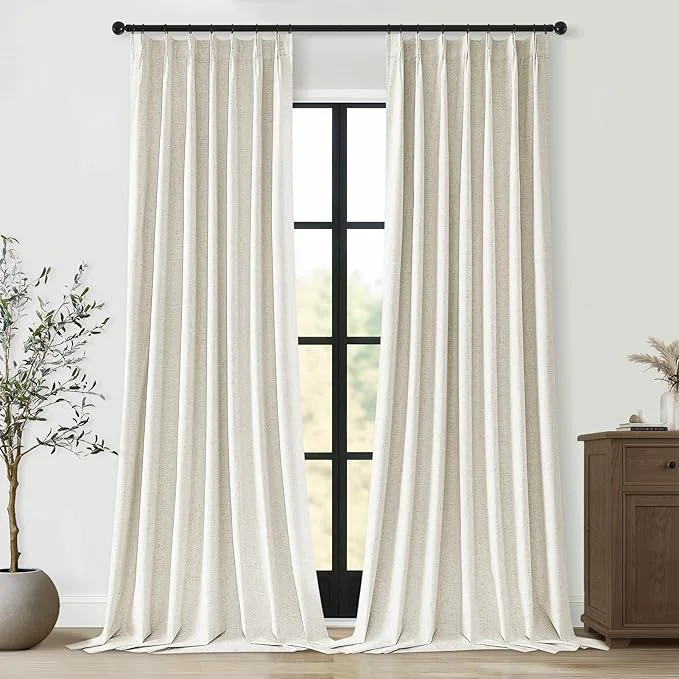 Stylish Topfinel 100 Inch Long Black Out Custom Drapery Panels Double Pinch Pleated Crafted