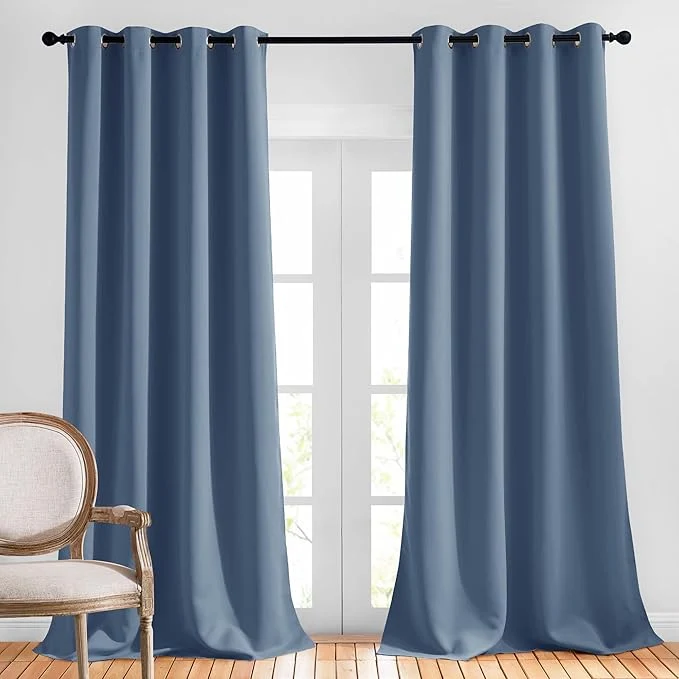 Crafted NICETOWN Stone Blue Blackout Curtains 96 inches Long Grommet Thermal Insulated Solid
