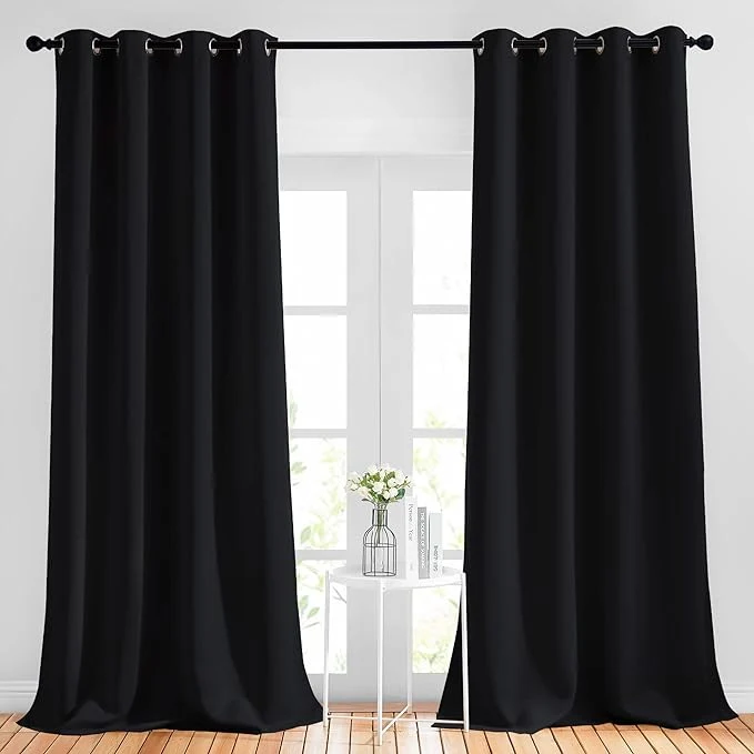 Selected NICETOWN Blackout Black Curtains 102 inches Long 2 Panels Burg Grommet Thermal Clean