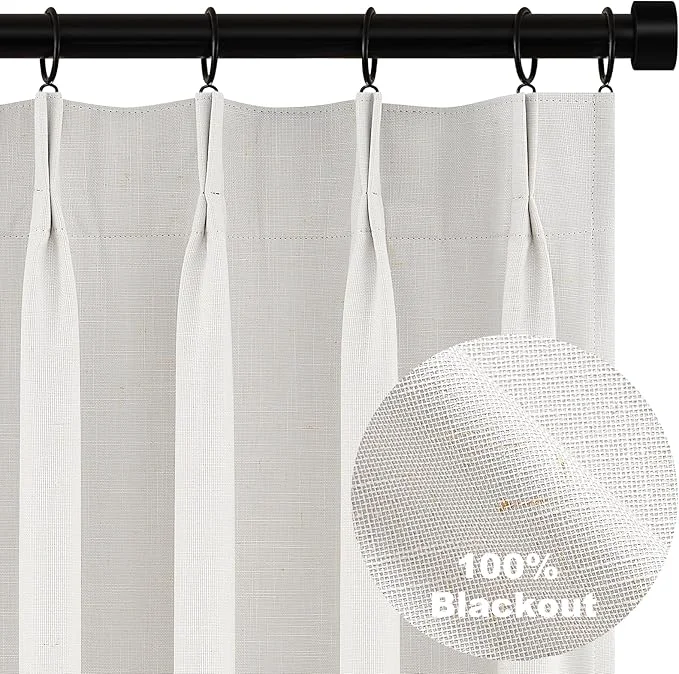 User-Friendly Topfinel 102 Inches Long Custom Blackout Linen Curtains Pinch Pleated Noise Prestigious