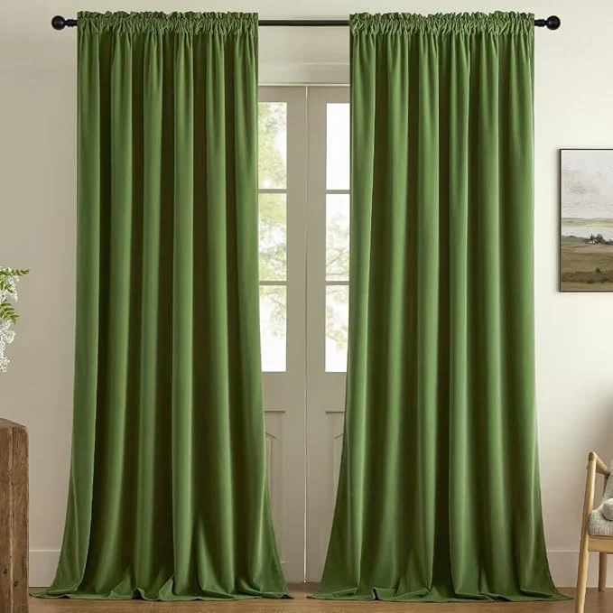 Practical Joydeco Green Velvet Curtains 120 inch 2 Panel Room Darkening Super Soft High-Quality