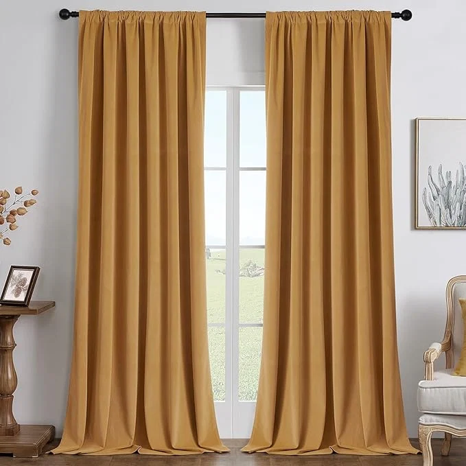 Soft Joydeco Mustard Yellow Blackout Curtains 96 Inch 2 Panels Luxury Thermal Unique
