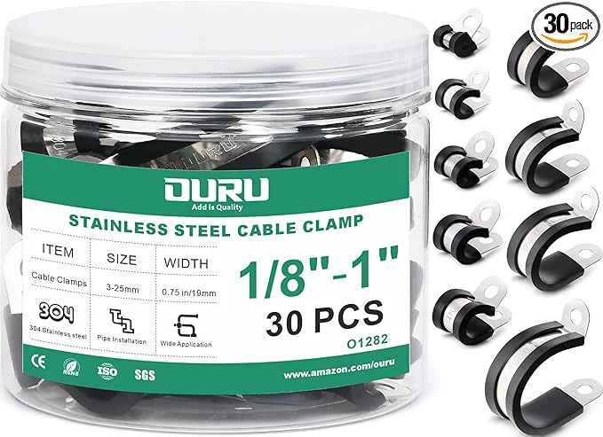 Sustainable 30PCS Stainless Steel Cable Clamps 9 Sizes—1 8 3 16 1 4 5 16 3 8 1 2 5 8 Versatile