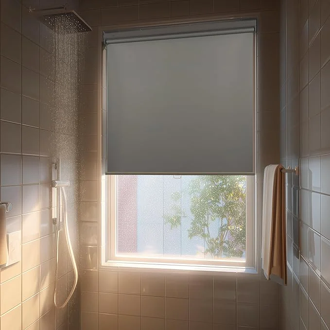 Breathable HESTIA No Drill Cordless Blackout Roller Shades Screwless Waterproof Shower Next-Generation