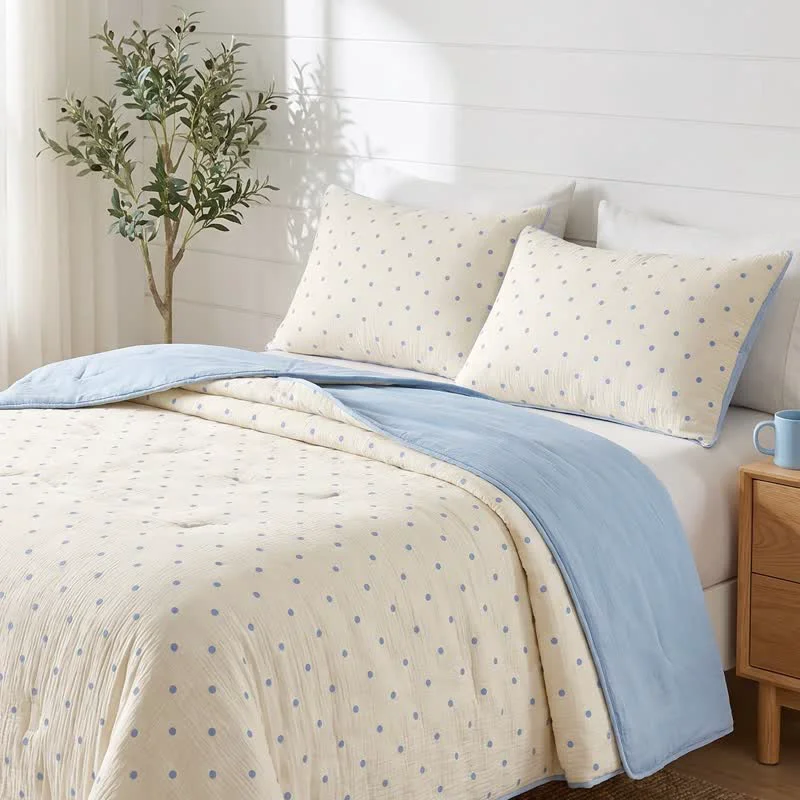 Fast Ownkoti Blue Dot Seersucker Lightweight Summer Quilt Artisan
