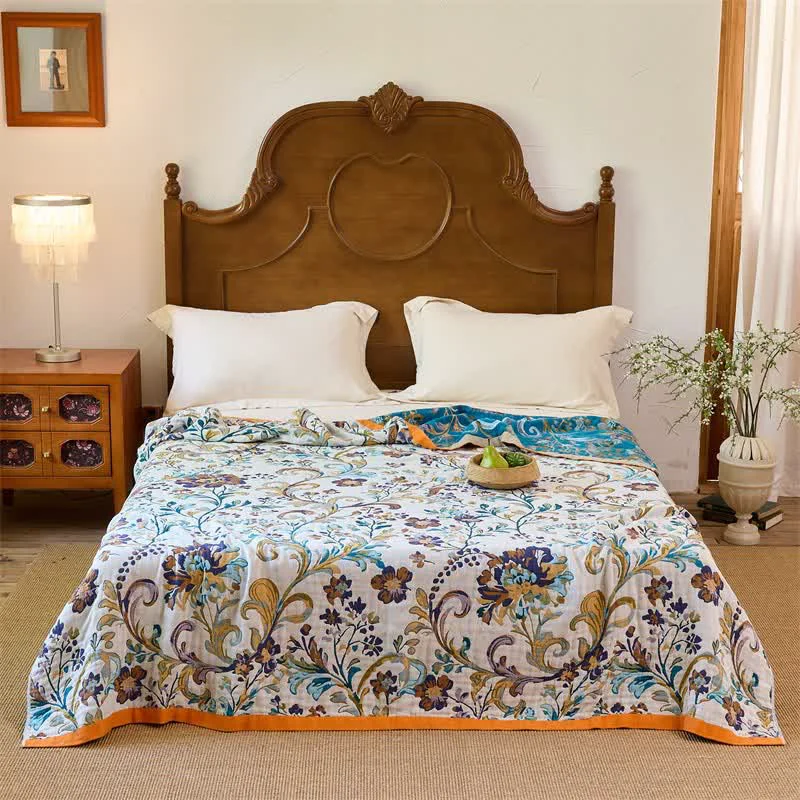 Next-Generation Ownkoti Reversible Floral Cotton Muslin Blanket Quilt Smooth