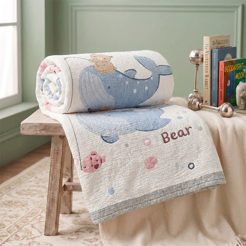Authentic Ownkoti Whale and Bear Lyocell Quilted Baby Blanket High-Grade