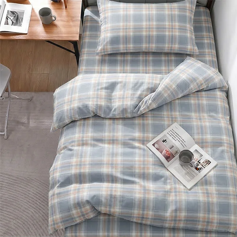 Comfortable Ownkoti Blue Plaid Cotton Twin XL Bedding Set First-Class