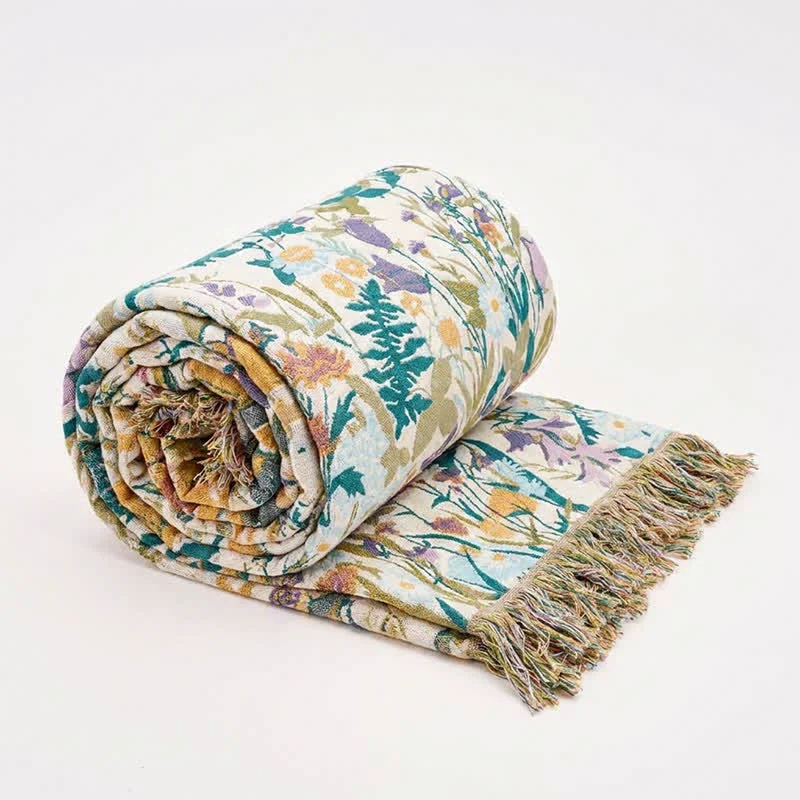 Sophisticated Ownkoti Muslin Botanical Tassel Reversible Blanket Quilt Sustainable