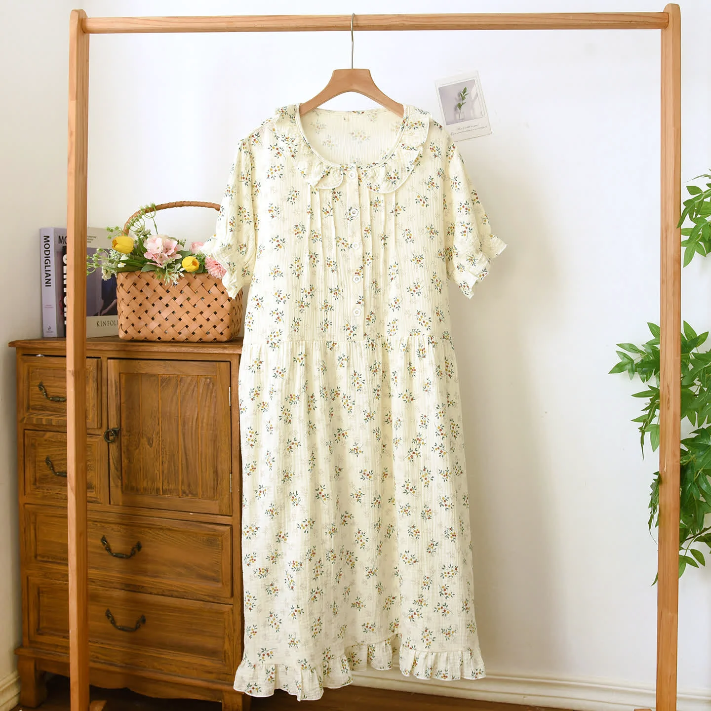 Fashionable Ownkoti Ruffle Collar Cottagecore Muslin Nightgown Selected
