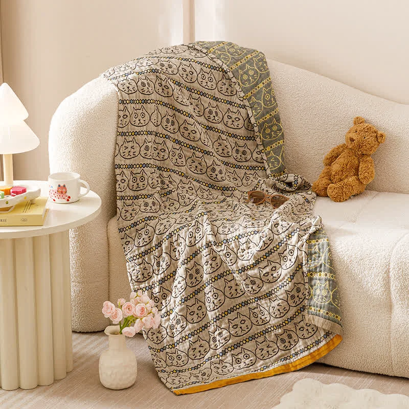 Green Ownkoti Goofy Cat Jacquard Muslin Baby Blanket Bath Towel Verified