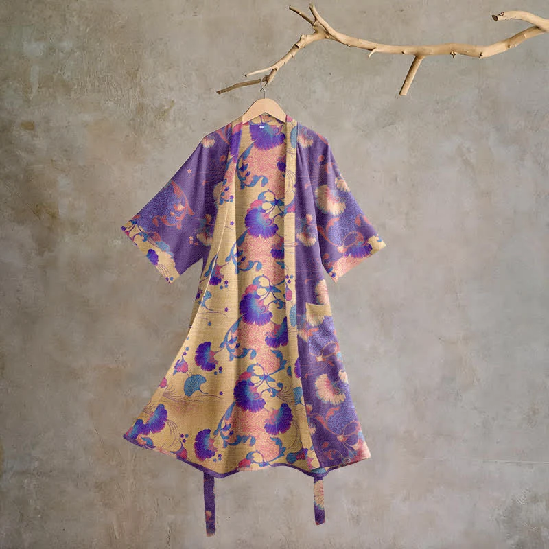 Stylish Ownkoti Floral Cotton Gauze Kimono Lounge Robe Optimized