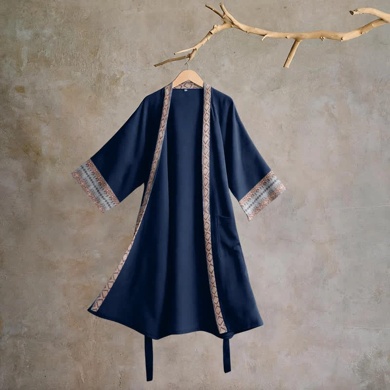 Specialty Ownkoti Retro Geometric Border Cotton Lounge Robe Luxury