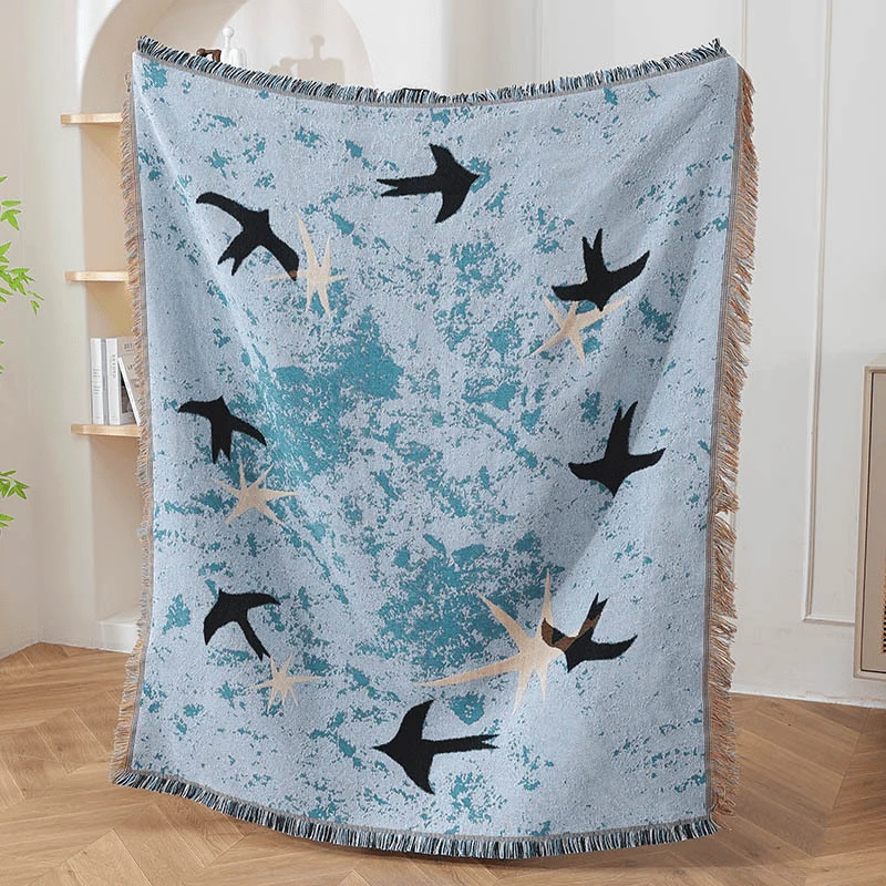 World-Class Ownkoti Artistic Sky Swallow Star Throw Blanket Natural