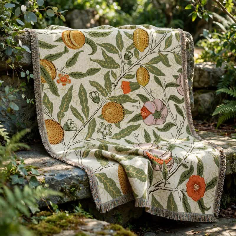 Artisan Ownkoti Vintage Pomegranate Floral Botanical Throw Blanket Enhanced