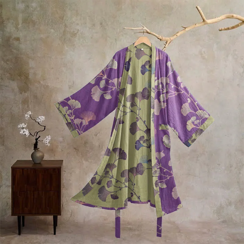 Healthy Ownkoti Retro Ginkgo Leaf Cotton Kimono Robe Professional