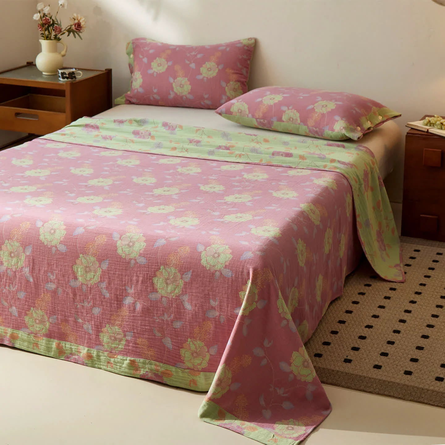 Healthy Ownkoti Dreamy Pastel Garden Cotton Muslin Bedspread Trendy