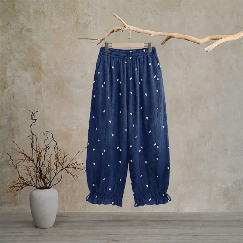 Reusable Ownkoti Whimsical Navy Blue Heart‑Print Lounge Pants Flexible
