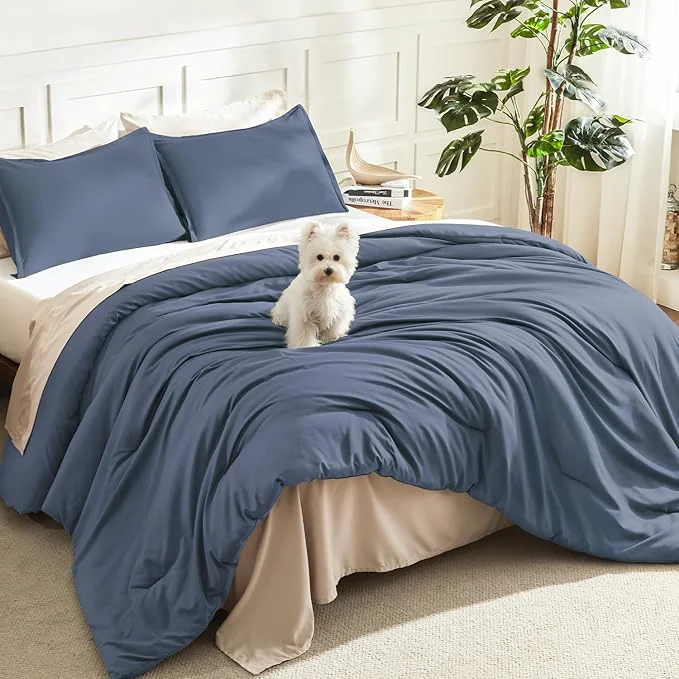 Classic Litanika Comforters Bluish Grey Full Size 3 Pieces Lightweight Solid Bedding Set amp Collections All Season Fluffy Bed Set 79x90In Comforter amp 2 Pillowcases User-Friendly