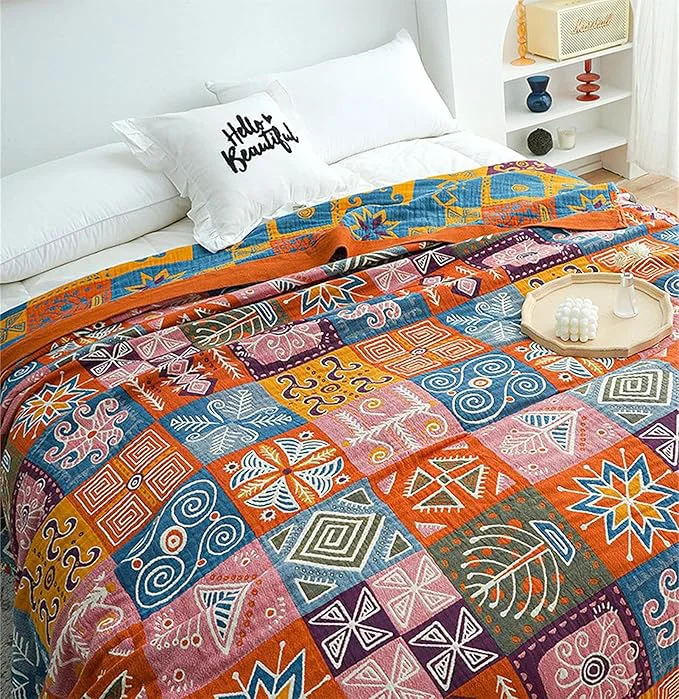 Sustainable MSGKV Boho Throw Blanket 90 39 39 x98 39 39 Cotton Spring Blanket for Couch Bed Muslin Bed Quilts Home Decor Gift for All Seasons Fashionable