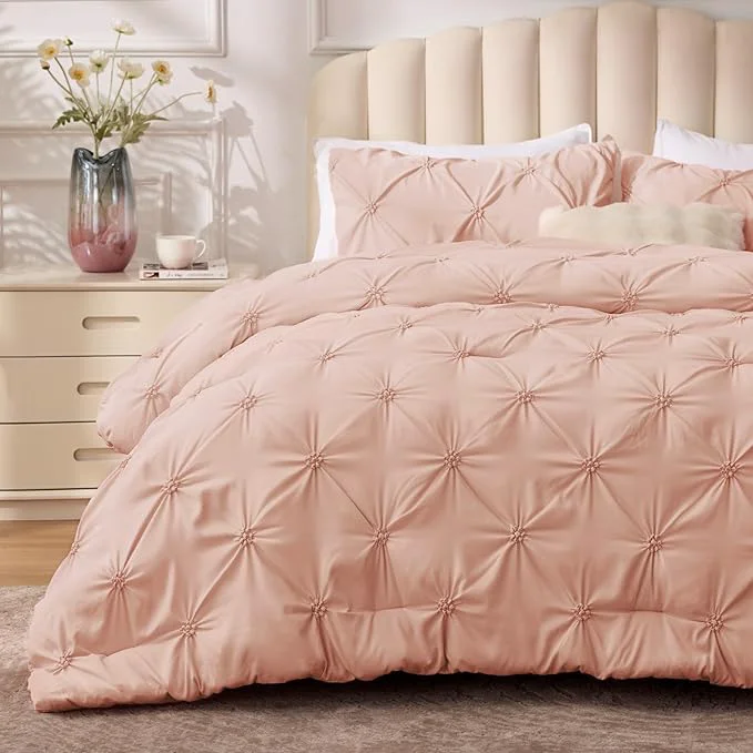 Superior BEDELITE Dusty Pink King Size Comforter Set – 3 Pieces Boho Pintuck Bedding Comforter Sets Lightweight Soft amp Warm King Bedding Set with 2 Pillowcases for All Season Proven