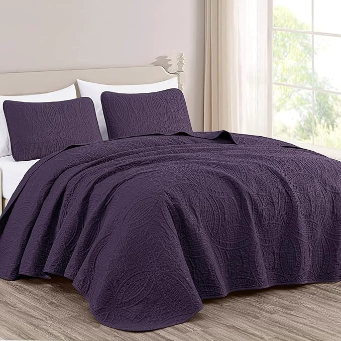 Green Chezmoi Collection Austin 3-piece Oversized Bedspread Coverlet Set Queen Purple Oversized Lightweight Fade Resistant Elite