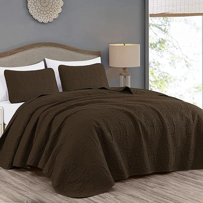 Professional Chezmoi Collection Austin 3-piece Oversized Bedspread Coverlet Set King Chocolate Oversized Lightweight Fade Resistant Recyclable