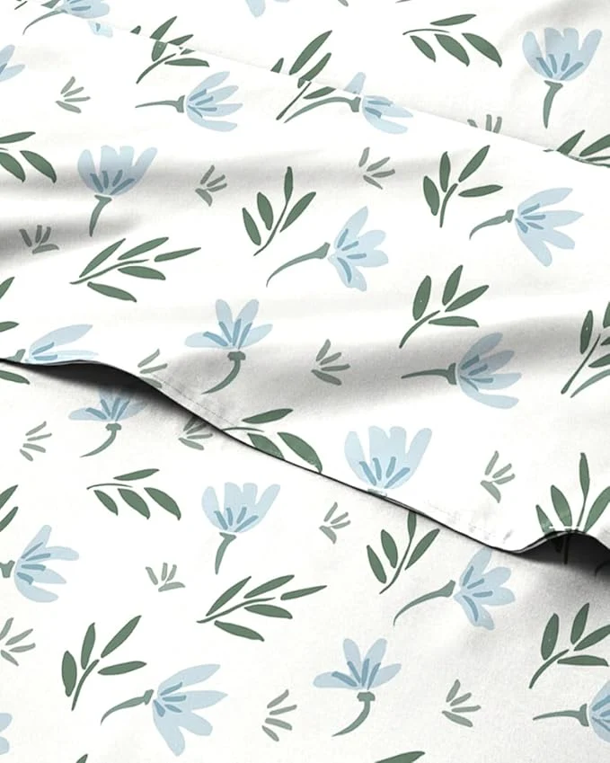 Sustainable Floral Sheets – Flower Print Bed Sheet Set – 1 Flat 1 Fitted amp 2 Pillowcases w Deep Pockets – Comfy Cozy Wrinkle amp Fade – Boho Botanical Bedding – Soft Breathable amp Cooling – Queen Size Set High-Grade