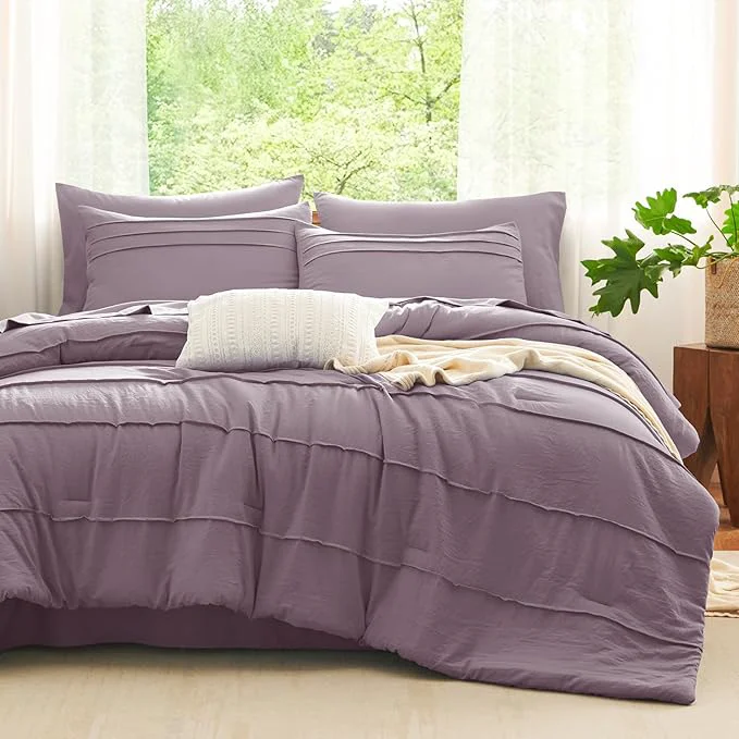 Powerful CozyLux King Size Comforter Set Dusty Purple 7 Pieces Soft Pinch Pleat Bed in a Bag King Comforter Set with Sheets Boho Bed Set with Down Comforter Sheets Pillowcases amp Shams Professional
