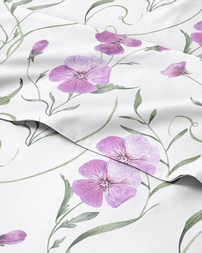High-Performance Floral Sheets – Pink Floral Bed Sheet Set – 1 Flat 1 Fitted amp 2 Pillowcases w Deep Pockets – Comfy Wrinkle amp Fade – Boho Botanical Bedding – Ultra-Soft Breathable amp Cooling – Full Size Set Relaxed