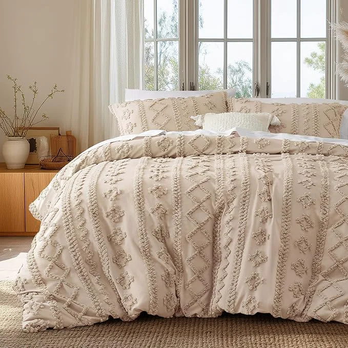 High-Quality Bedsure Boho Duvet Cover King Size Soft amp Comfortable Elegant Design Boho Bedding for Decoration Machine Washable Comforter Cover for All Seasons Includes 1 Duvet Cover amp 2 Pillow Shams Khaki Genuine
