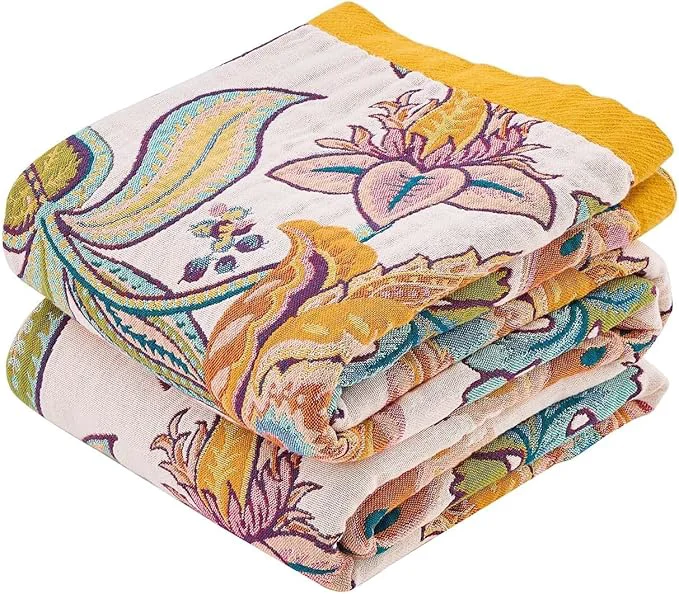 Green Boho Throw Blanket for Bed Cotton Soft Rustic Quilt Fall Blanket 80 quot x90 quot Floral Printed Farmhouse Decor Bed Blankets All Season Rustic Reversible Bohemian Throw Quilt Refined
