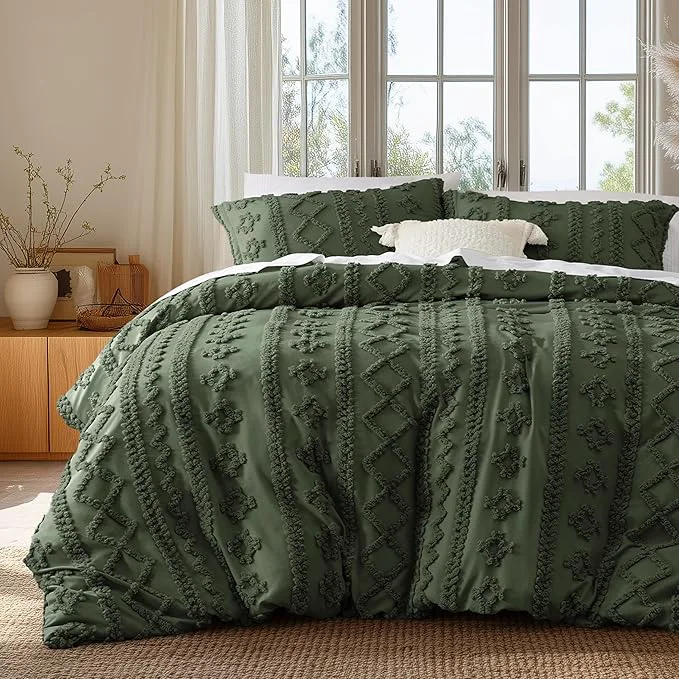 Smooth Bedsure Boho Duvet Cover Queen Size Soft amp Comfortable Elegant Design Boho Bedding for Decoration Machine Washable Comforter Cover for All Seasons Includes 1 Duvet Cover amp 2 Pillow Shams Olive Green High-Performance