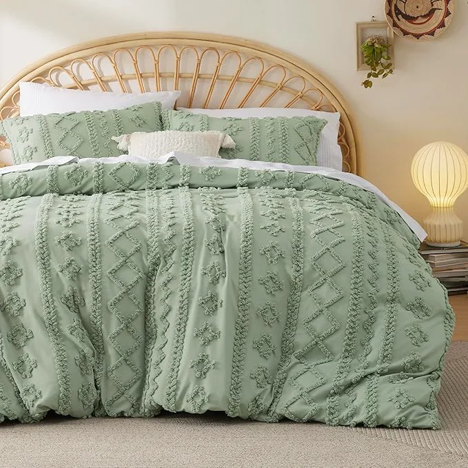 Top-Quality Bedsure Boho Duvet Cover Queen Size Soft amp Comfortable Elegant Design Boho Bedding for Decoration Machine Washable Comforter Cover for All Seasons Includes 1 Duvet Cover amp 2 Pillow Shams Light Green