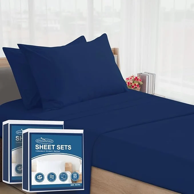 Healthy SPRINGSPIRIT Cot Sheets 30 quot x 75 quot x 9 quot 4 Piece Cot Sheet Set 2 Pack Cot Size Fitted Sheets with Narrow Twin Camp Bunk R Bunk Guest Beds Trifold Mattress Navy Stylish