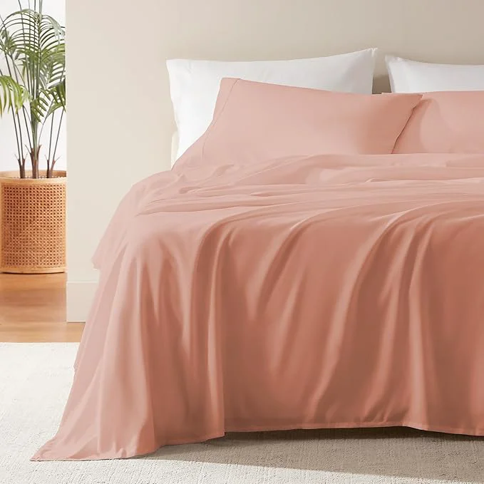 Natural SLEEP ZONE Nanotex Super Soft Cooling Twin Bed Sheets Set for Kids 3 Piece – Easy Care Fitted Flat Sheet amp Pillowcase Sets – Wrinkle Fade Resistant Deep Pocket 16 quot Dull Pink Twin Contemporary