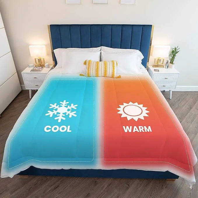 Luxury SöMN Kömforte Microfiber Dual Zone Comforter His and Hers Blankets for Couples Cool amp Warm Two Temperature Comforter Down Duvet Insert Wedding Gift White Queen Genuine