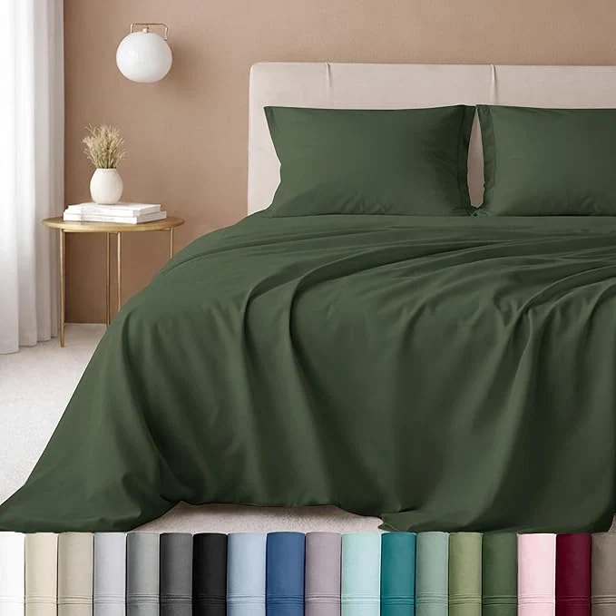 Lightweight California Design Den Twin XL Bed Sheets Set – Luxury 600 Thread Count Cotton Sheets Sateen Deep Pocket Extra Long Twin Sheets Cotton Set – Dark Olive Green Proven